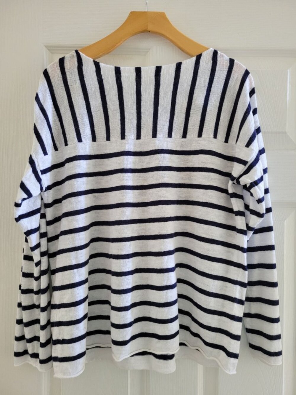 Eileen fisher Breton Blue Stripe Organic Linen Cotton knit Sweater size Medium - Picture 4 of 5